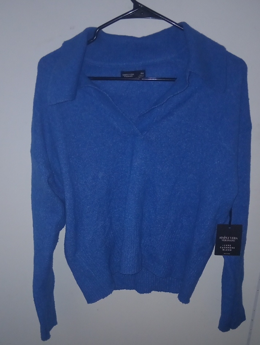 Simply Vera Verawang Royal Blue V-Neck Collared Sweater PM